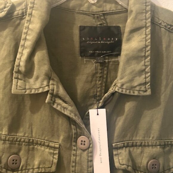 Anthropologie Sanctuary Military Frill Peplum Linen Blend Army Green Jacket  NEW - Picture 4 of 16